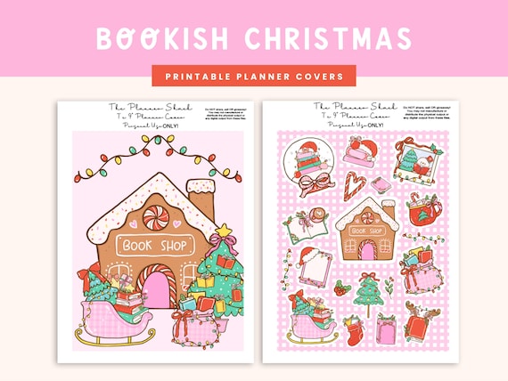 Pink Bookish Christmas Covers | Erin Condren | 7x9 Planner | Planner Covers | Happy Planner | Printable Planner Covers | Christmas | Digital