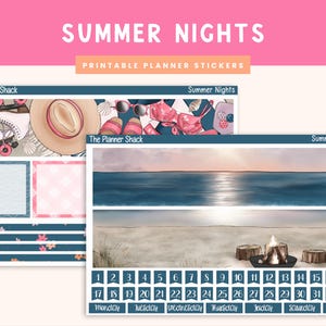 Printable Summer Nights Monthly | Erin Condren | Summer | Beach | Monthly View | Printable Stickers | Vertical Planner | Summer Monthly