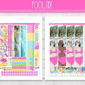 Planificador mensual imprimible de Hobonichi Cousin junto a la piscina / Planificador mensual de verano / Verano / Pegatinas imprimibles / Pegatinas imprimibles / Vista mensual