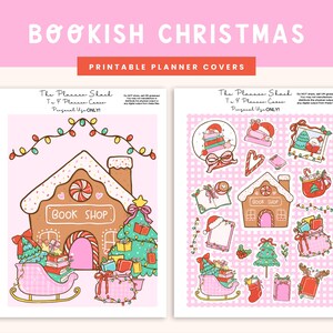 Pink Bookish Christmas Covers | Erin Condren | 7x9 Planner | Planner Covers | Happy Planner | Printable Planner Covers | Christmas | Digital image 2