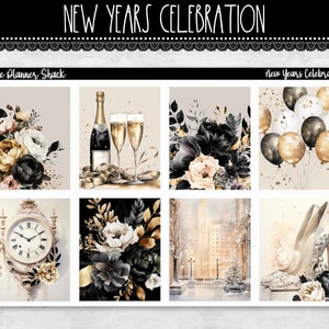 Stampabile Capodanno Celebrazione Settimanale / Erin Condren / Verticale Settimanale / Capodanno / Floreale / Adesivi per Planner Stampabili / Capodanno Settimanale