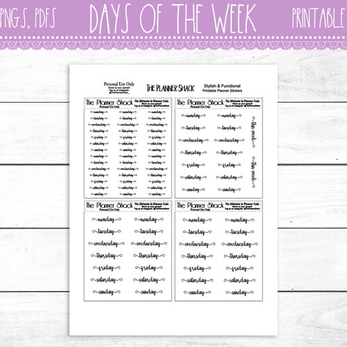 Printable Planner Daily Date & Day of the Week Stickers - Etsy