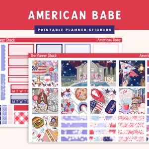 Printable Hobonichi COUSIN Weekly | American Babe | 4th Of July | Summer | Printable Planner Stickers | Printable Sticker | Weekly Printable