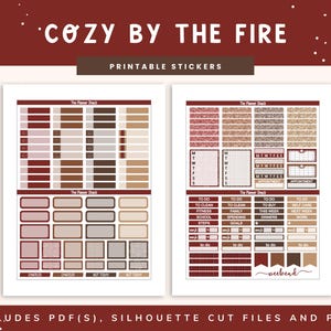 Printable Cozy By The Fire Weekly | Erin Condren | Vertical Layout | Fall | Fall Weekly | Fall Book Lover | Digital Stickers | Autumn | Cozy image 3