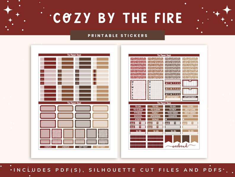 Printable Cozy By The Fire Weekly | Erin Condren | Vertical Layout | Fall | Fall Weekly | Fall Book Lover | Digital Stickers | Autumn | Cozy image 3
