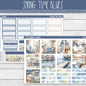 Druckbare Wochenübersicht | Frühlingszeit Blues | Frühling Denim Weekly | Druckbare Planer Aufkleber | Hobonichi Cousin | Blumen