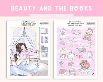 Beauty and the Books | Planner Covers | Erin Condren | 7x9 inch Planners | Planner Covers | Happy Planner | Printabler Covers | Book Lover