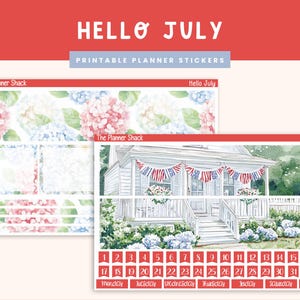 Printable Hello July Monthly | Erin Condren | July | 4th Of July | Summer | Monthly View | Printable Planner Stickers | Vertical Planner