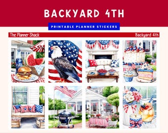 Printable Backyard 4th Weekly | Erin Condren | Vertical Weekly | 4th of July | Independence Day | Summer Weekly | Printable Planner Stickers