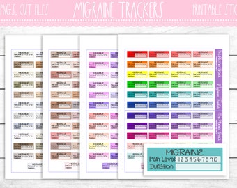 Migräne-Tracker | Schmerztagebuch | Funktionsfähig | Druckbare Planer Aufkleber | Planer Printables | Dateien schneiden | Druckbare Funktionale