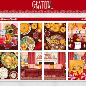 Imprimable Grateful Weekly | Erin Condren | Hebdomadaire vertical | Action de grâces hebdomadaire | Automne | Stickers agenda imprimables | Hebdomadaire imprimable