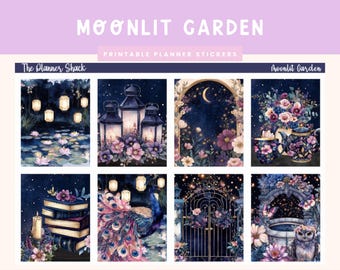 Printable Moonlit Garden Weekly | Erin Condren | Vertical Weekly | Garden | Garden Weekly | Printable Planner Stickers | Spring | Summer