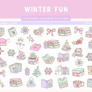 Printable Winter Fun | Winter | Book Lover | Cozy Winter | Printable Planner Stickers | Winter Planner Stickers | Printable Stickers
