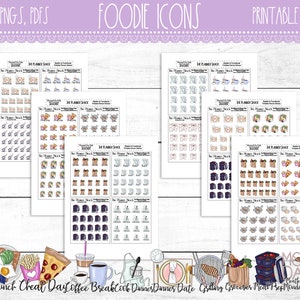 Icônes gourmandes | Icônes de repas | Icônes de l'agenda | Stickers agenda imprimables | Planificateur imprimable | Stickers imprimables | Couper des fichiers | Autocollants DIY