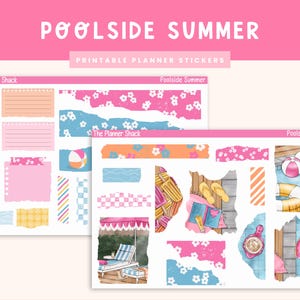 Printable Poolside Summer Journaling Weekly | Jouraling Printables | Journaling Stickers | Printable Stickers | Pool Days | Summer