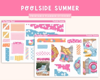 Printable Poolside Summer Journaling Weekly | Jouraling Printables | Journaling Stickers | Printable Stickers | Pool Days | Summer
