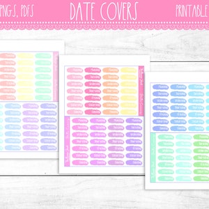 Pastell Datum Abdeckungen | Vertikal | Erin Condren | Happy Planner | Druckbare Planer Aufkleber | Druckbare Aufkleber | Funktionsfähig | Datum Covers