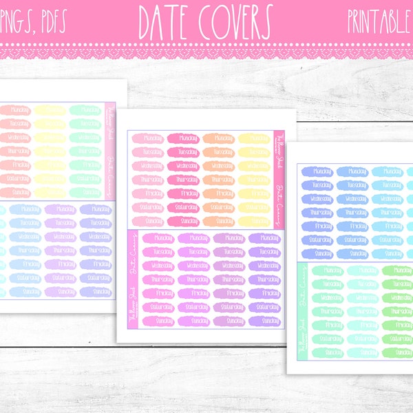 Pastel Date Covers | Vertical | Erin Condren | Happy Planner | Printable Planner Stickers | Printable Stickers | Functional | Date Covers