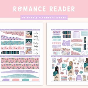 Printable Romance Reader Journaling Weekly | Jouraling Printables | Journaling Stickers | Printable Stickers | Romance Novels | Book Lover