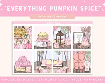 Todo imprimible para la semana con temática de calabaza y especias / Erin Condren / Diseño vertical / Otoño / Pegatinas digitales / Pegatinas para agendas / Calabazas