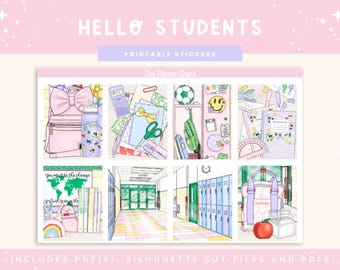 Printable Hello Students Weekly | Erin Condren | Vertical Layout | Back To School | Digital Stickers | Planner Stickers | High School
