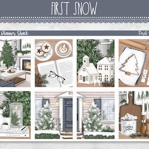 Planificador semanal imprimible de la primera nevada / Erin Condren / Planificador semanal vertical / Invierno / Planificador semanal de invierno / Pegatinas imprimibles para planificador / Semanal / Muñeco de nieve / Acogedor