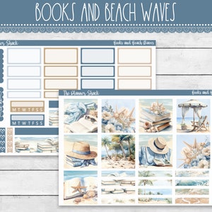 Hobonichi Cousin Weekly para impressão | Livros e ondas de praia | Summer Weekly | Adesivos para planejador para impressão | Hobonichi Cousin | Amante de livros