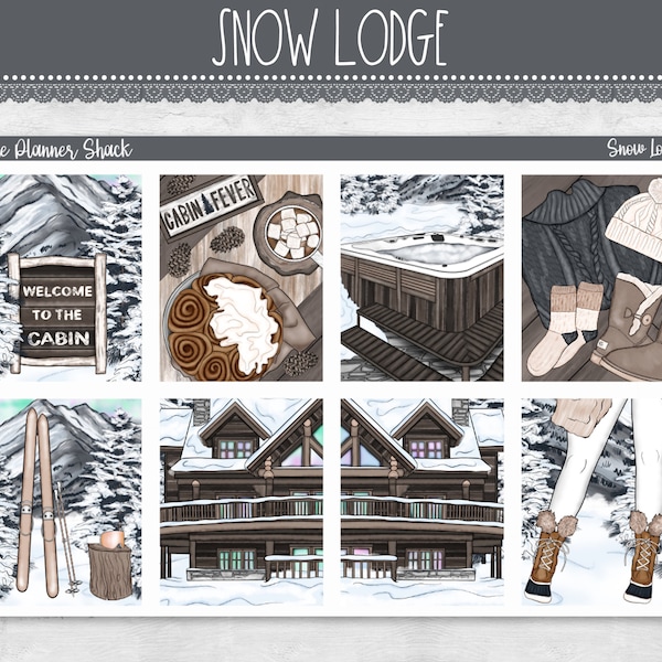 Printable Snow Lodge Weekly | Erin Condren | Vertikale Wochenschrift | Winter | Druckbare Planner Aufkleber | Druckbare Sticker | Skifahren | Wöchentlich