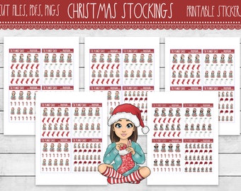 Printable Christmas Stockings Planner Stickers | Christmas Fashion Girls | Printable Planner Stickers | Printable Stickers | Planner Deco