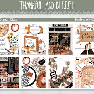 Printable Dankbar und Gesegnet Wöchentlich | Erin Condren | Vertikal Weekly | Erntedank | Druckbare Planer Aufkleber | Printable Weekly
