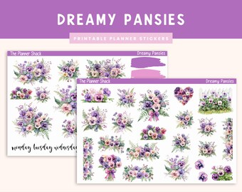 Printable Dreamy Pansies Deco | Planner Deco | Journaling Weekly | Jouraling Printables | Journaling Stickers | Florals | Floral Deco