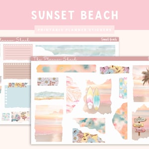 Diário de praia para impressão Sunset Weekly | Imprimíveis para diário | Adesivos para diário | Verão | Praia | Adesivos para diário de verão | Semanal