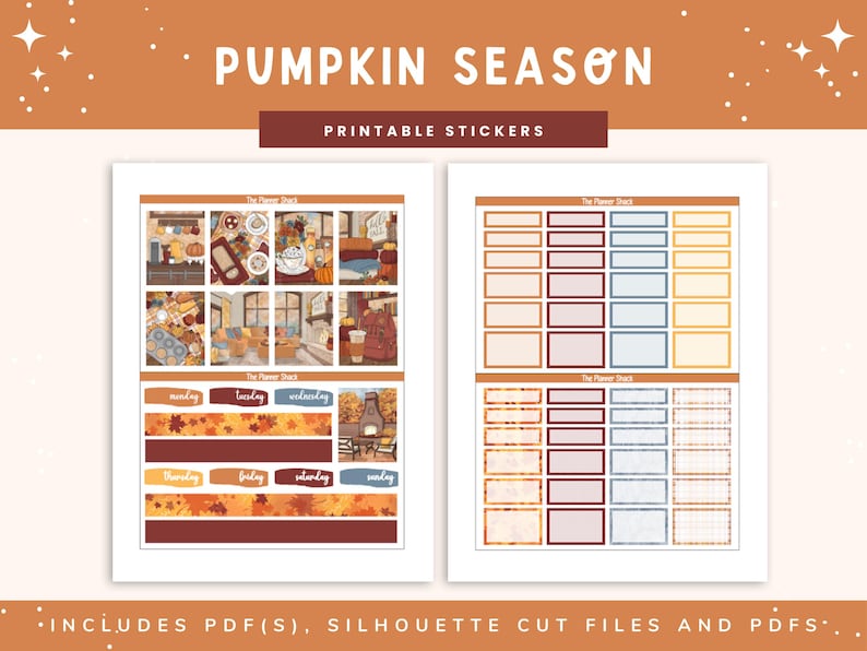 Calendario semanal imprimible de la temporada de calabazas / Erin Condren / Diseño vertical / Otoño / Calendario semanal de otoño / Pegatinas digitales / Pegatinas para agendas / Calabazas / imagen 2