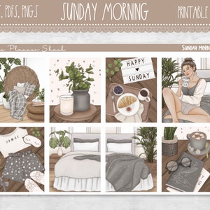 Domingo por la mañana / Vertical / Erin Condren / Fines de semana / Acogedor / Pegatinas imprimibles para planificador / Pegatinas imprimibles / Imprimibles semanales / Plantas