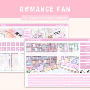 Fan de romance imprimable du mois | Planificateur heureux | Mensuel | Amoureux des livres Mensuel | Stickers agenda imprimables | Romans d'amour | Amateurs de livres