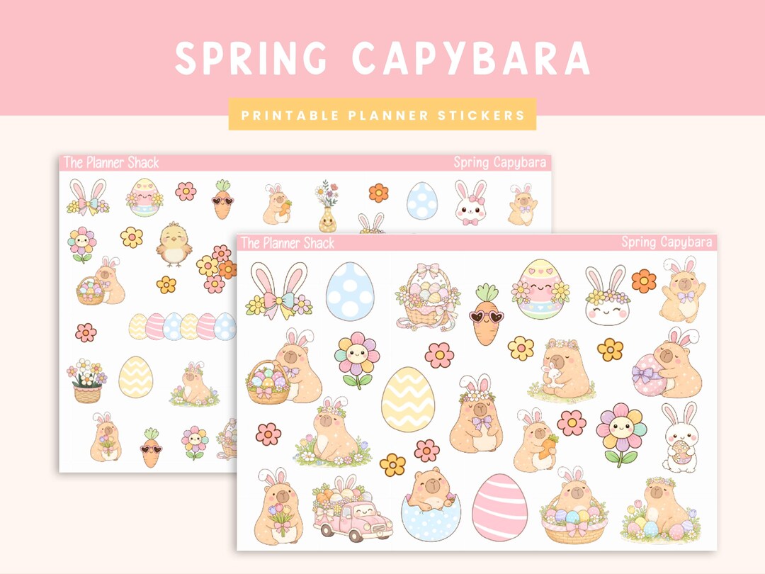 Spring Capybara Printable Printable Spring Capybara Stickers | Spring | Easter | Cute Capybara ...
