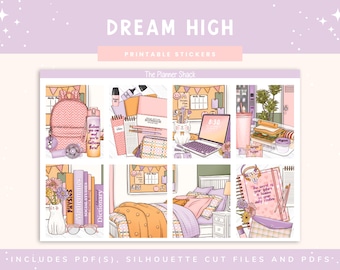 Printable Dream High Weekly | Erin Condren | Vertical Layout | Back To School | Digital Stickers | Planner Stickers | High School