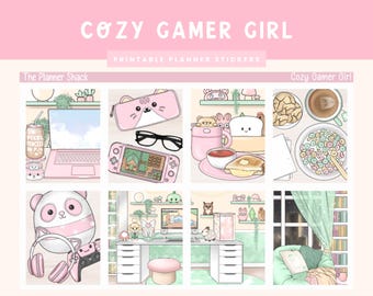 Printable Cozy Gamer Girl Weekly | Erin Condren | Vertical Weekly | Gaming Weekly | Printable Planner Stickers | Weekly | Gamer Girl
