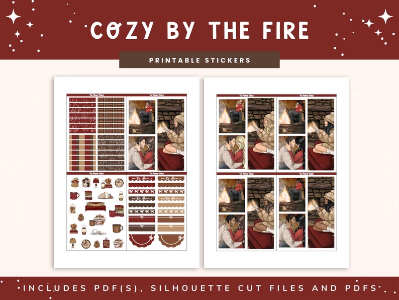 Printable Cozy By The Fire Weekly | Erin Condren | Vertical Layout | Fall | Fall Weekly | Fall Book Lover | Digital Stickers | Autumn | Cozy image 5