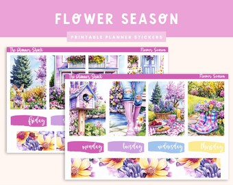 Imprimable saison des fleurs hebdomadaire | Planificateur heureux | Printemps | Fleurs printanières | Jardin fleuri | Stickers agenda imprimables | Imprimable hebdomadaire