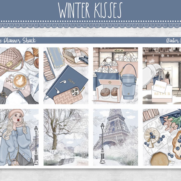 Printable Winter Kisses Weekly | Erin Condren | Vertical Weekly | Winter | Winter in Paris | Printable Planner Stickers | Printable Stickers