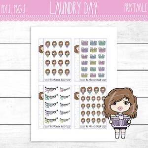 Hand gezeichnet Wäsche Tag Gigi Mädchen | Exklusiv | Druckbare Sticker | Planer Druckbare | Wäsche-Icons | Planer Mädchen | Diy