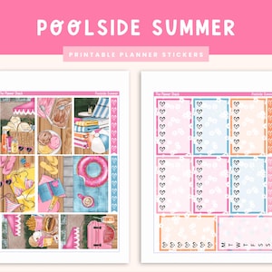 Hebdomadaire d'été au bord de la piscine imprimable | Grand agenda joyeux | Hebdomadaire d'été | Stickers agenda imprimables | Imprimable hebdomadaire | Journées piscine | Été