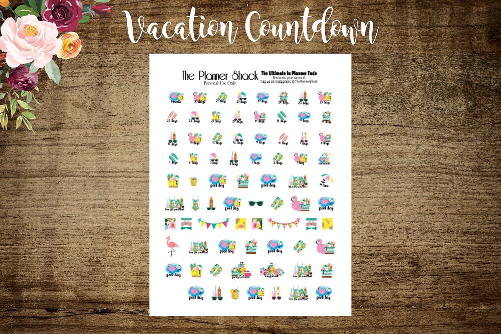vacation countdown printable planner stickers