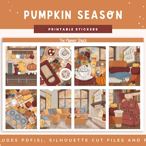 Calendario semanal imprimible de la temporada de calabazas / Erin Condren / Diseño vertical / Otoño / Calendario semanal de otoño / Pegatinas digitales / Pegatinas para agendas / Calabazas / imagen 1