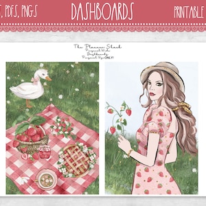 Strawberry Fields Dashboards | A6 | B6 | Pocket tn | Personal Wide | Personal | A5 | A5 Wide | Digital Dashboards | Printable Dashboards