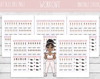 Printable Workout Planner Stickers | Workout | Fitness | Workout Fashion Girls | Printable Planner Stickers | Printable Stickers | Trackers