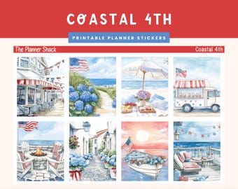 Printable Coastal 4th Weekly | Erin Condren | Vertical Weekly | 4th of July Weekly | Printable Planner Stickers | Independence Day | Beach