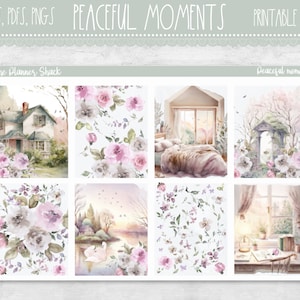 印刷可能な Peaceful Moments Weekly | Erin Condren | 縦型ウィークリー | 印刷可能なプランナーステッカー | 印刷可能なステッカー | 花柄 | ウィークリー