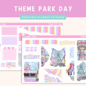 Printable Theme Park Day Journaling Weekly | Jouraling Weekly | Journaling Stickers | Printable Stickers | Theme Parks | Carnival | Summer
